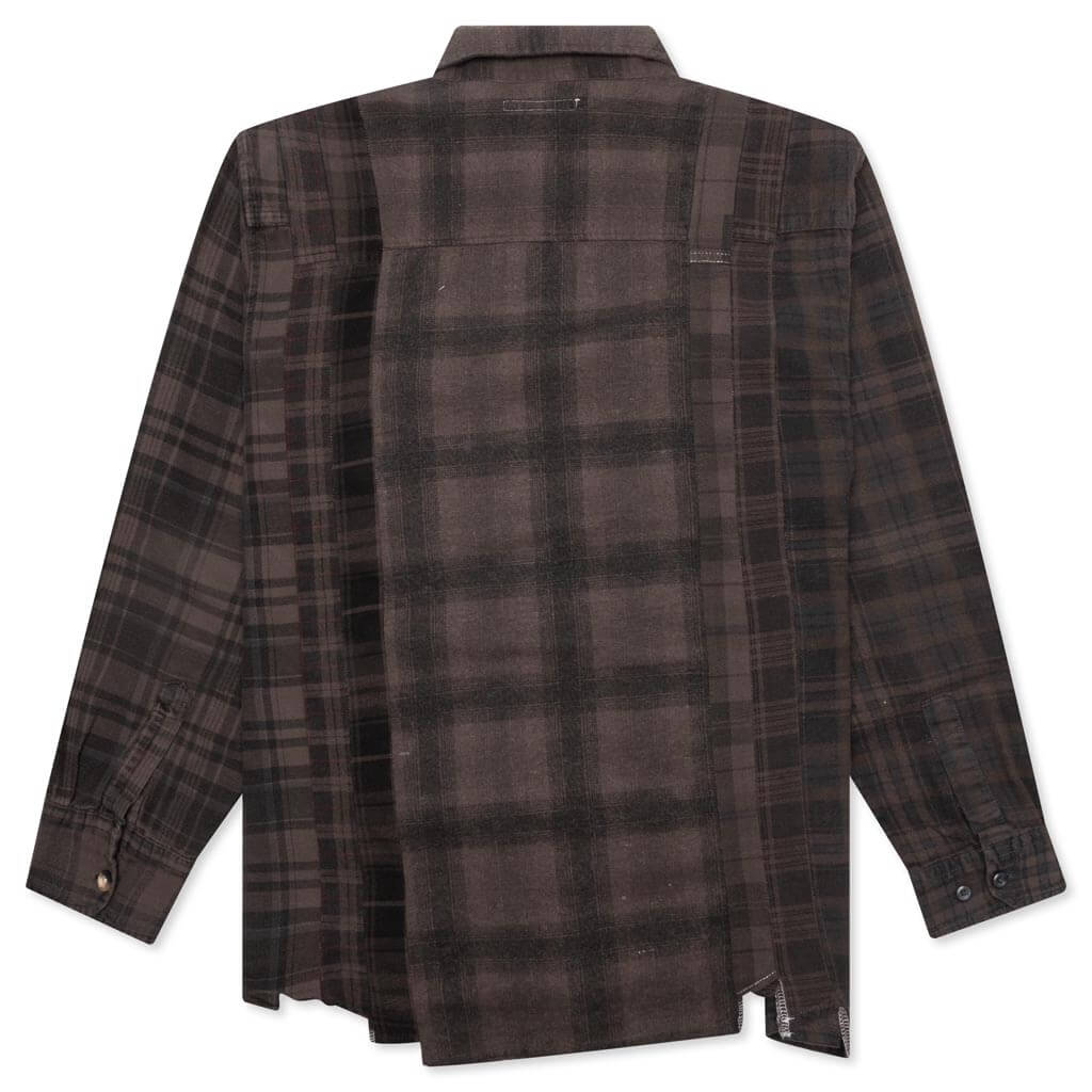 Flannel Shirt 7 Cuts Shirt Over Dye  - Brown - Image 2