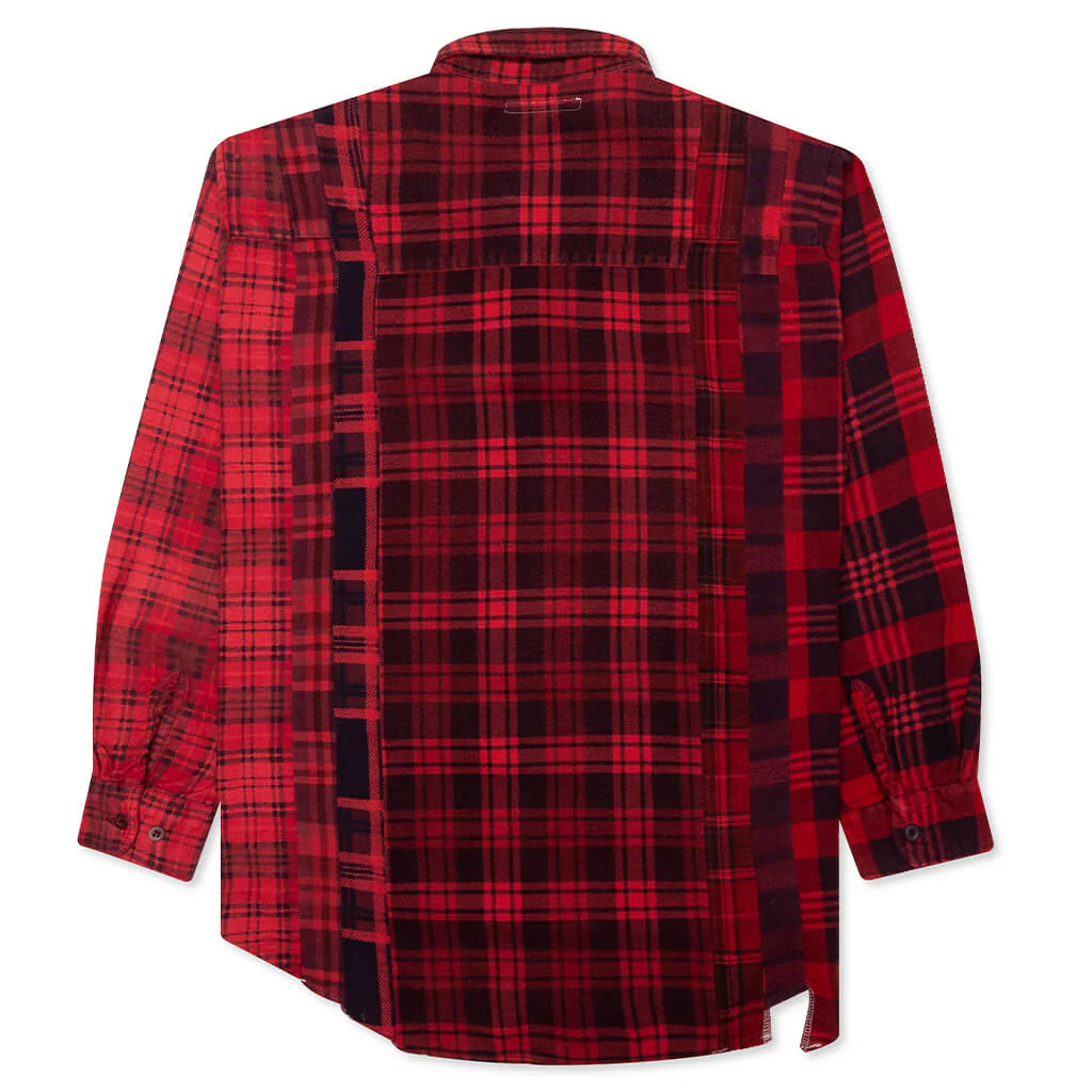 Flannel Shirt 7 Cuts Shirt Over Dye - Red - Image 2