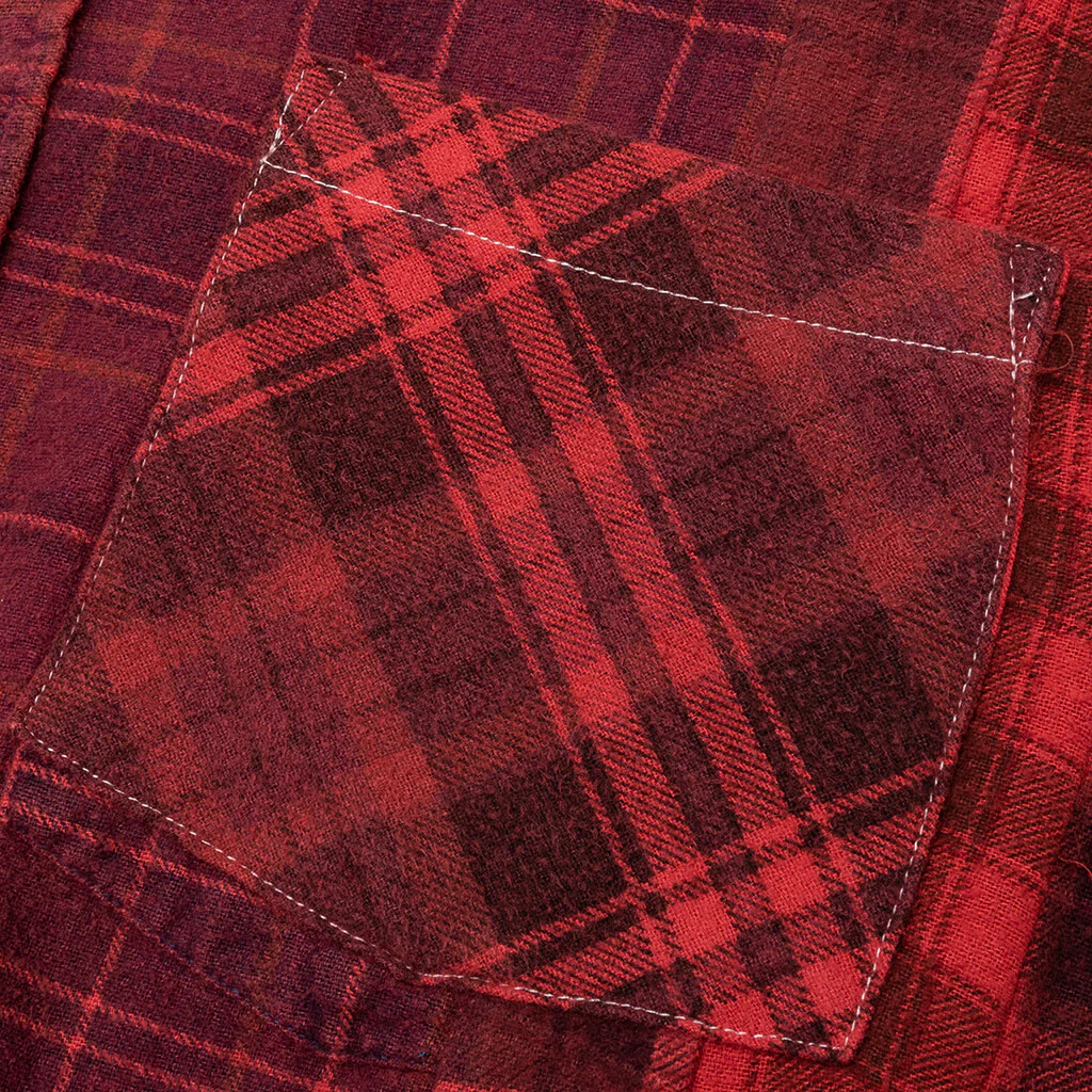 Flannel Shirt 7 Cuts Shirt Over Dye - Red - Image 3