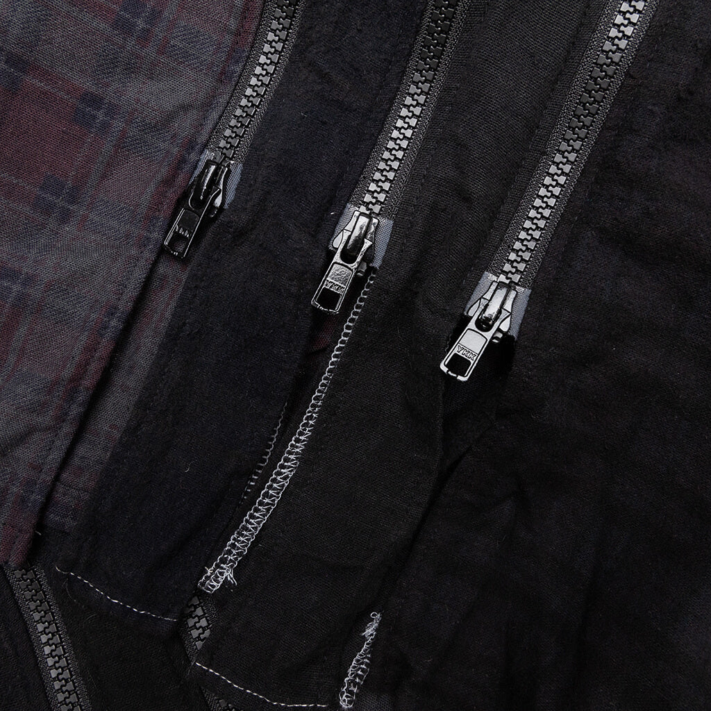 Flannel Shirt 7 Cuts Zipped Wide Shirt Over Dye - Black - Image 4