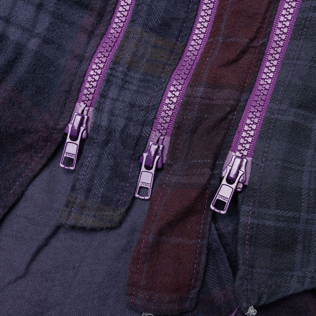 Flannel Shirt 7 Cuts Zipped Wide Shirt Over Dye - Purple - Image 4