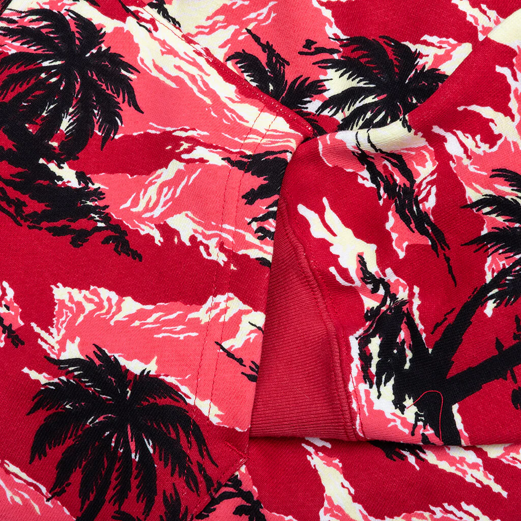 Palm Tree Camo Relaxed Fit Shark Full Zip Hoodie - Red - Image 7