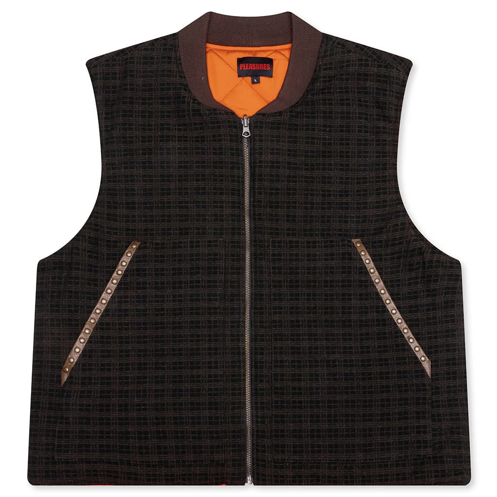 Horns Denim Vest - Brown Plaid
