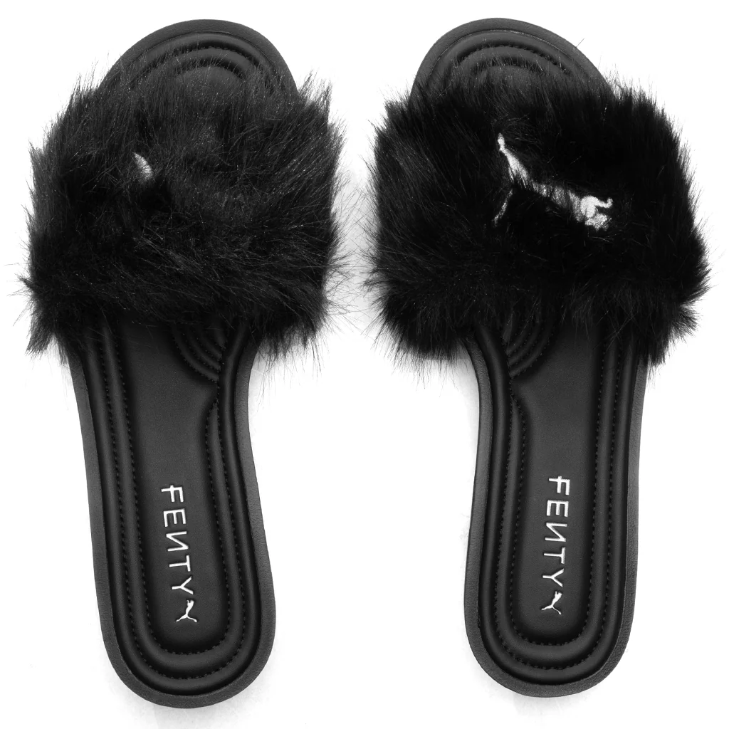 Puma x Fenty Women's Slide Chic Fur - Black/Silver - Image 4