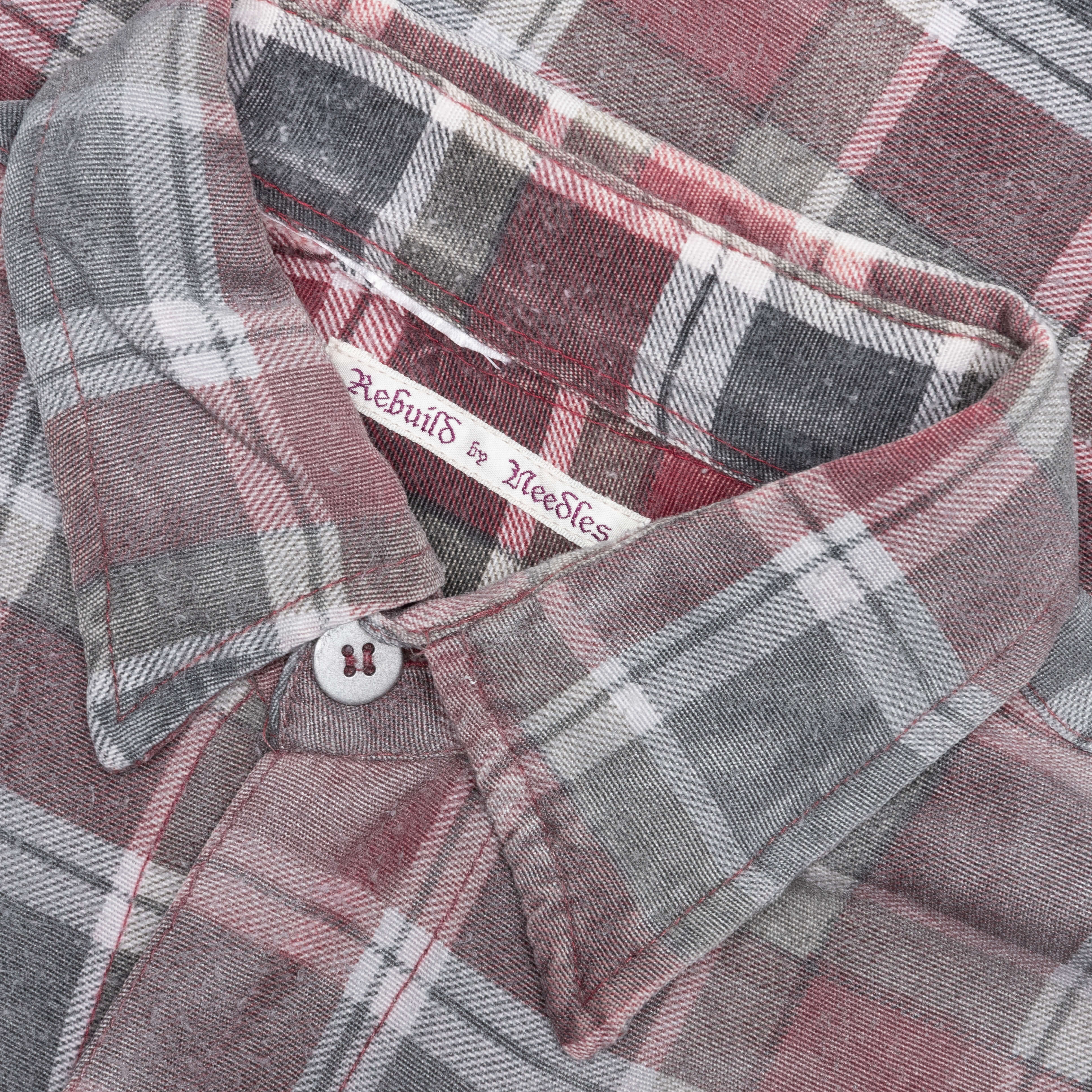 Rebuild by Flannel Shirt 7 Cuts Wide Shirt / Reflection - Faded Grey/Red - Image 3