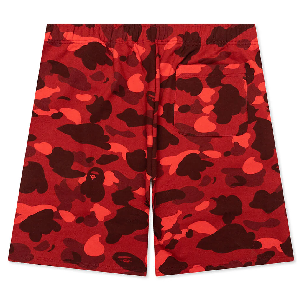 Color Camo Shark Sweat Shorts - Red - Image 2