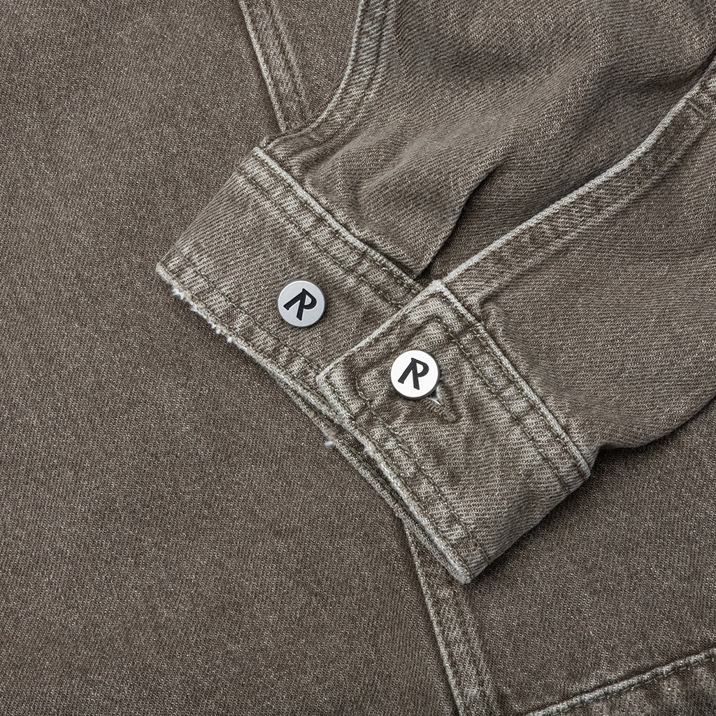 Collared Denim Jacket - Washed Olive - Image 4