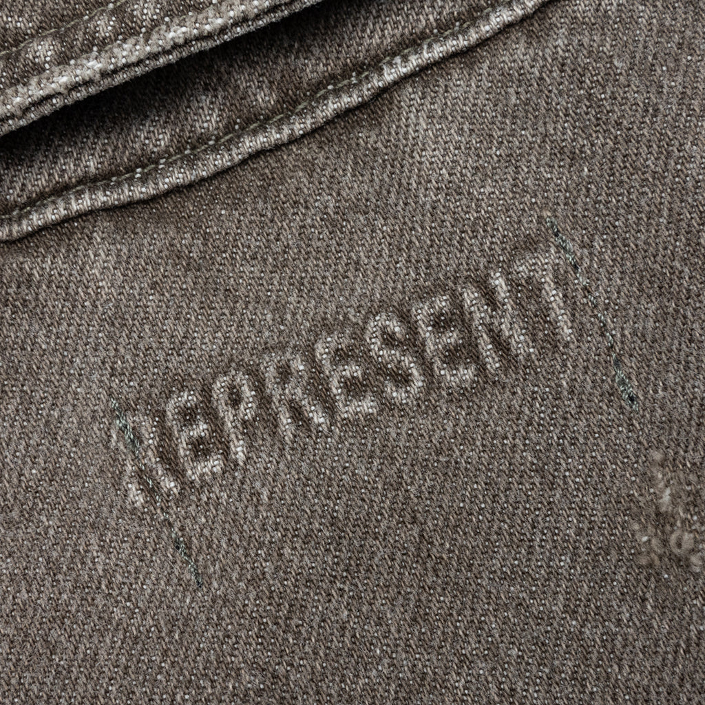 Collared Denim Jacket - Washed Olive - Image 5