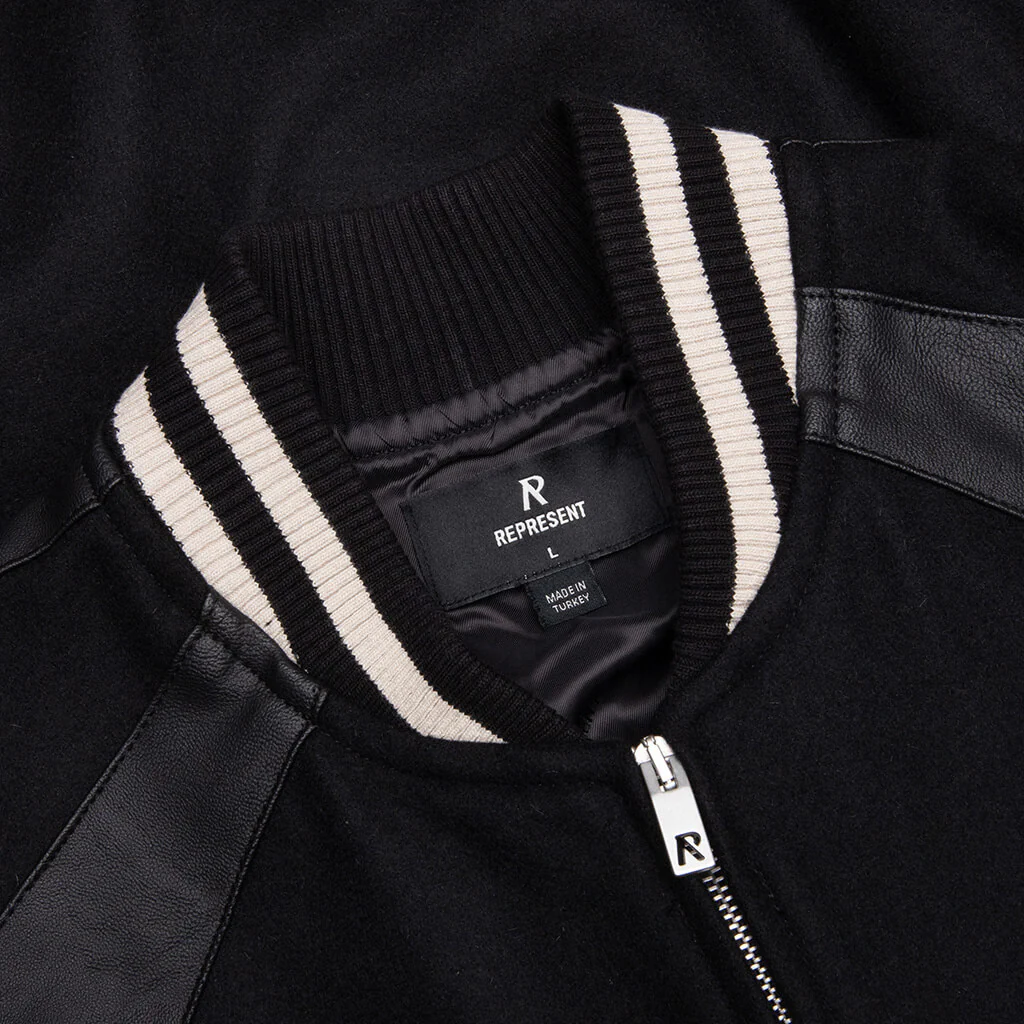 Raglan Varsity Jacket - Black - Image 3