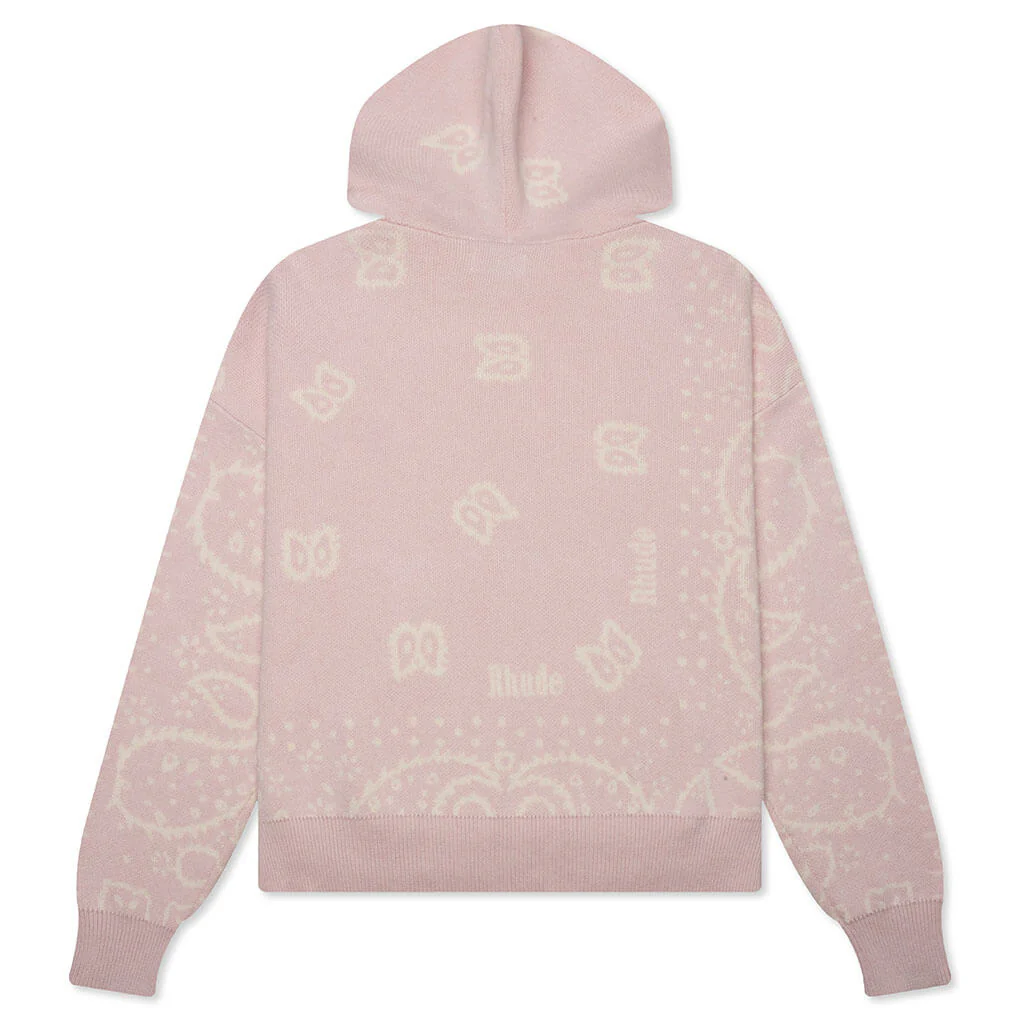 Knit Bandana Hoodie - Pink/White - Image 2