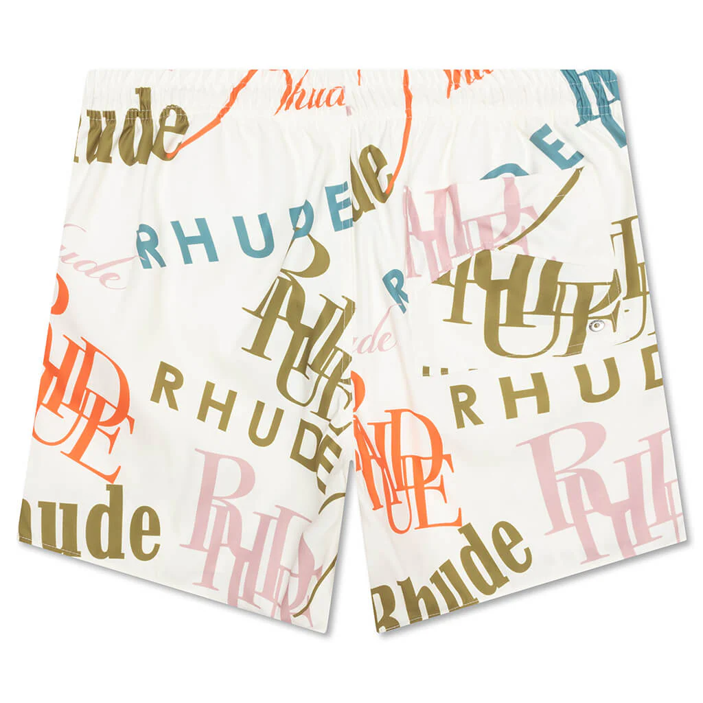 Mash-Up Logo Swim Trunks - Creme/Multi - Image 2