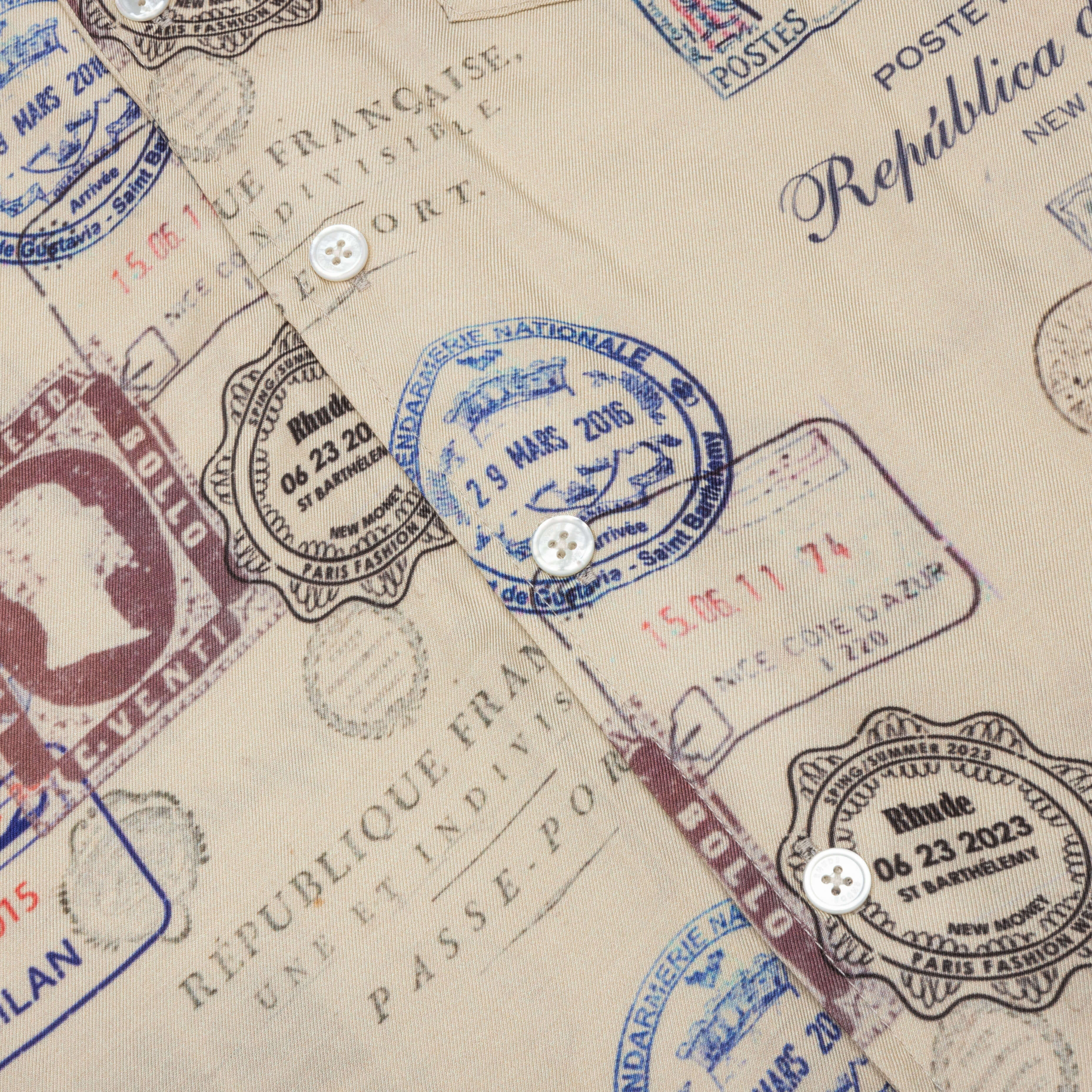 Passport Stamp Print Shirt - Beige/Multi - Image 3