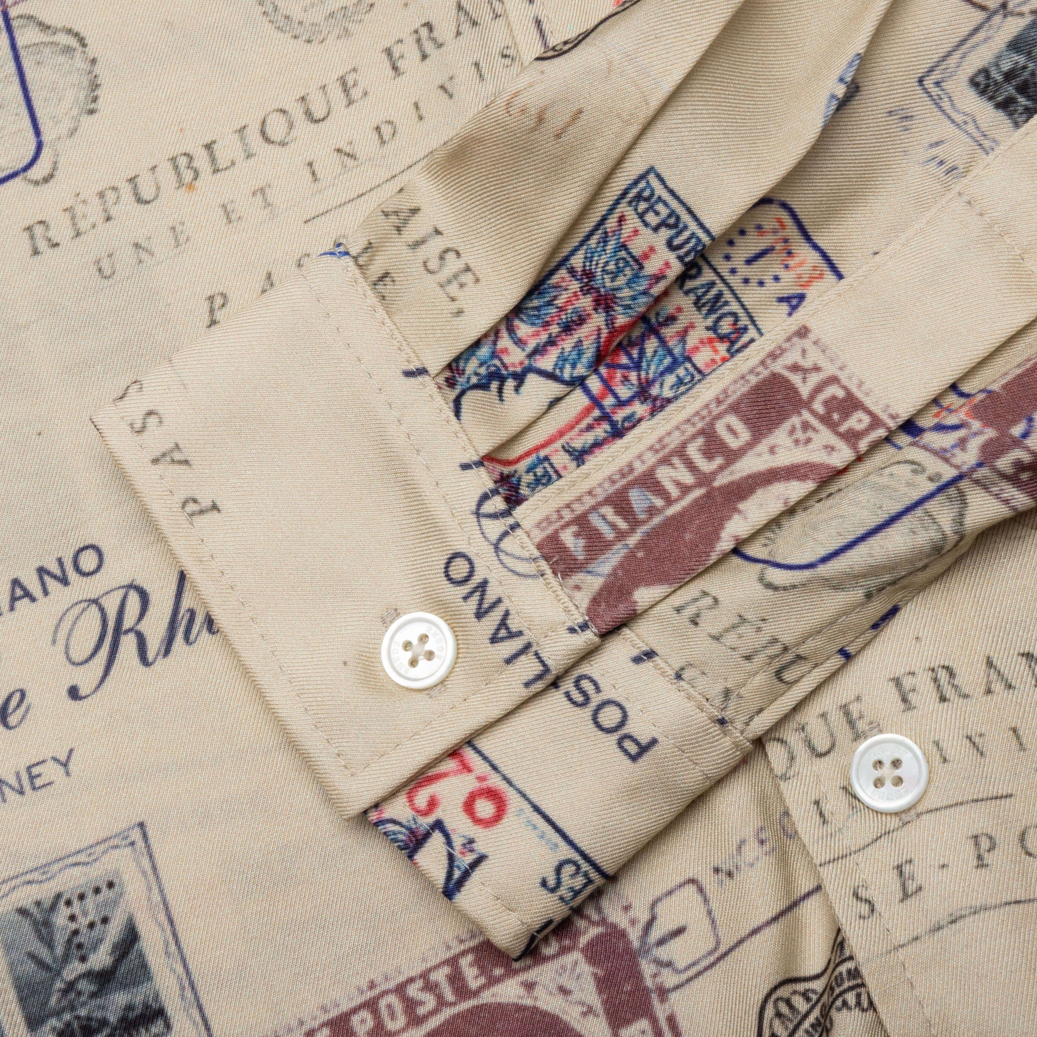 Passport Stamp Print Shirt - Beige/Multi - Image 5