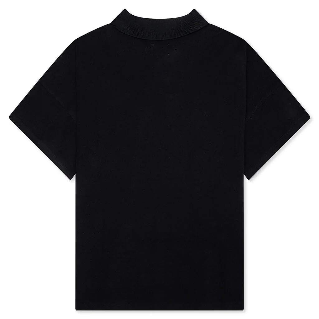 Pique Boxy Polo Shirt - Black/White - Image 2