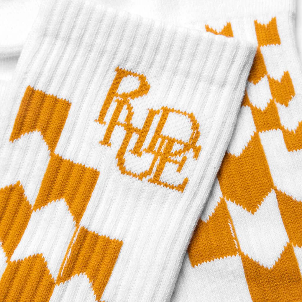 Racing Checker Sock - White/Mustard - Image 2
