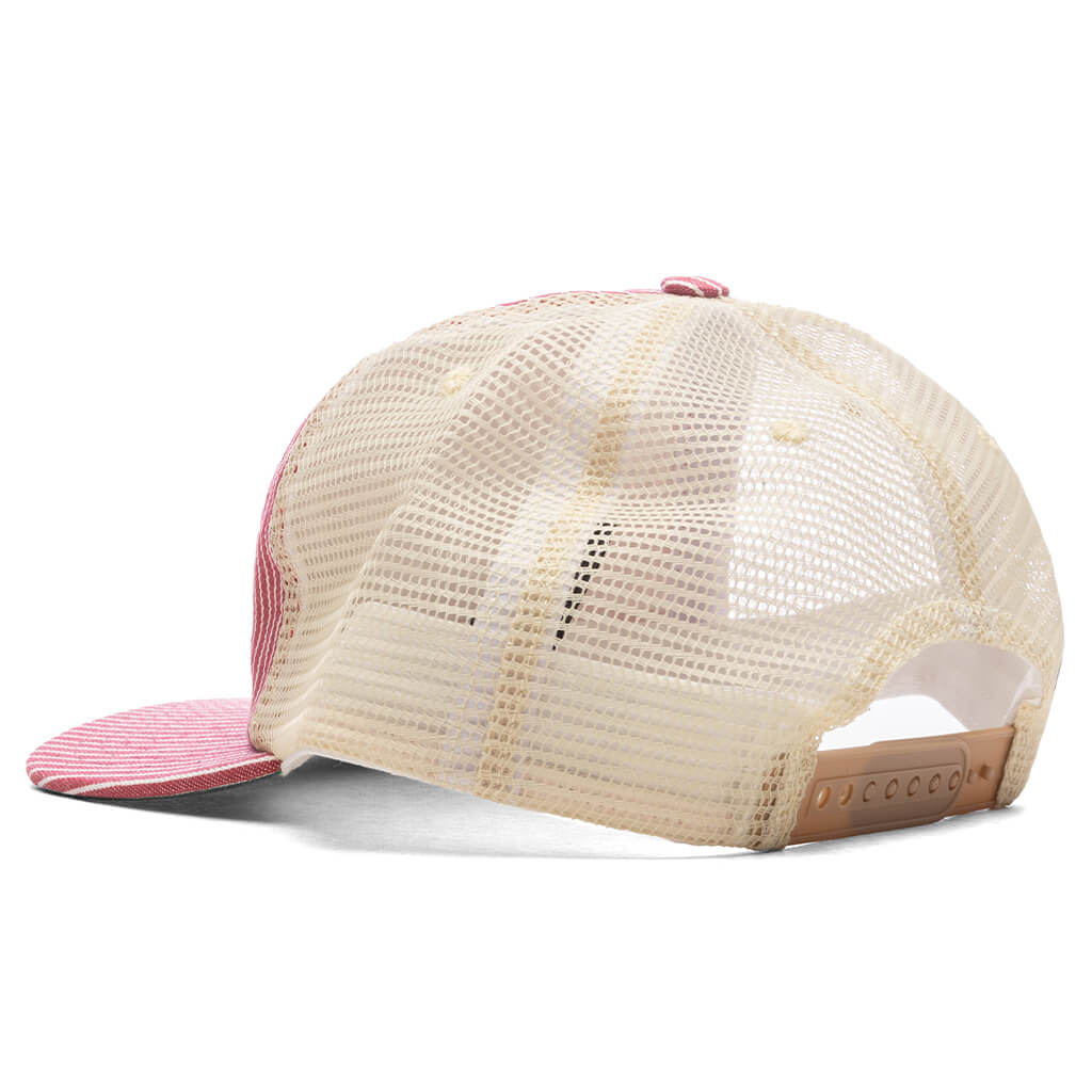 Red Striped Tobacco Trucker Hat - Red/Off White - Image 4