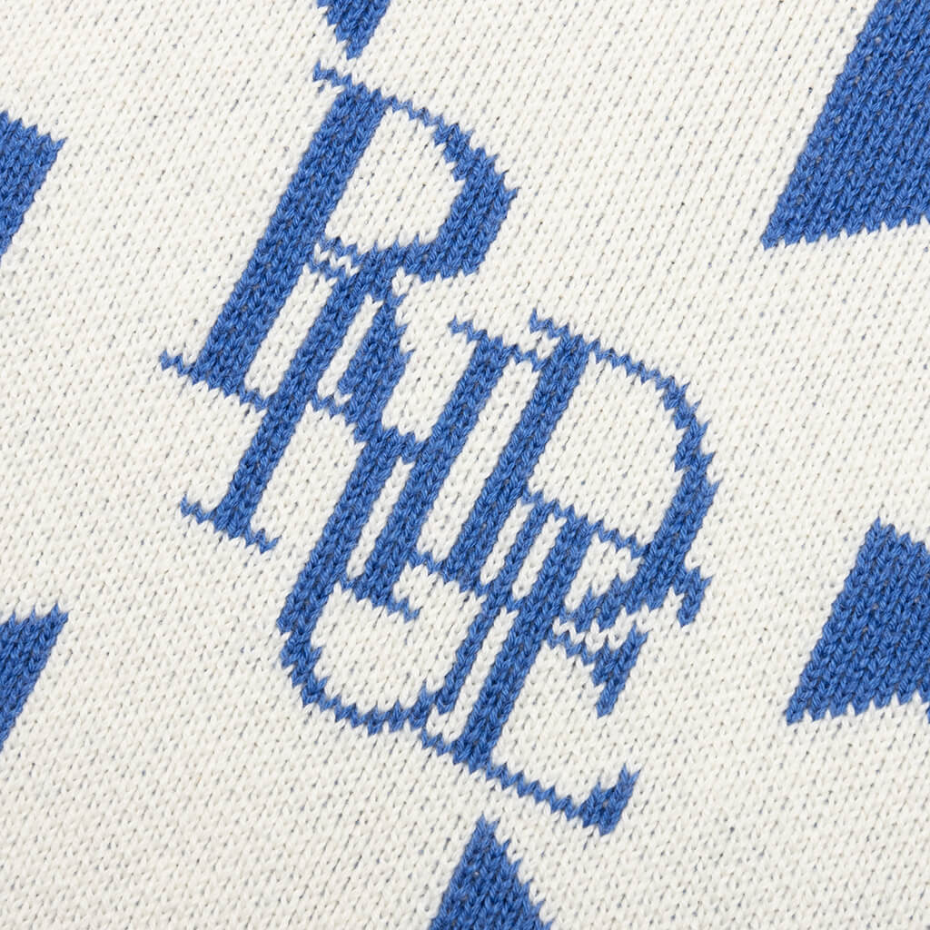 Rhacing Checkered Knit Polo - Ivory/Blue - Image 4