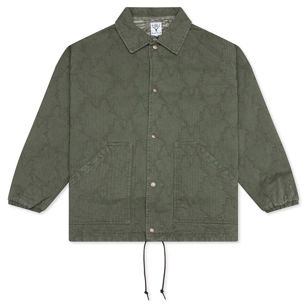 Coach Jacket - Skull Quilting Herringbone Olive