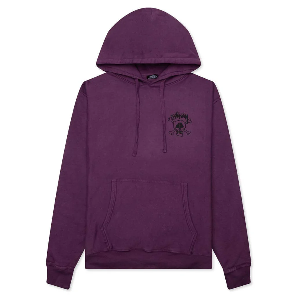 Skull & Bones Pigment Dyed Hoodie - Purple