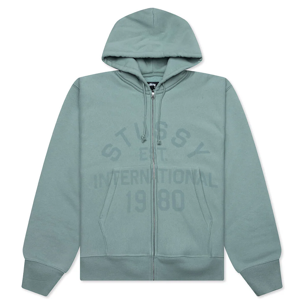 Established Printed Zip Hoodie - Grey Green