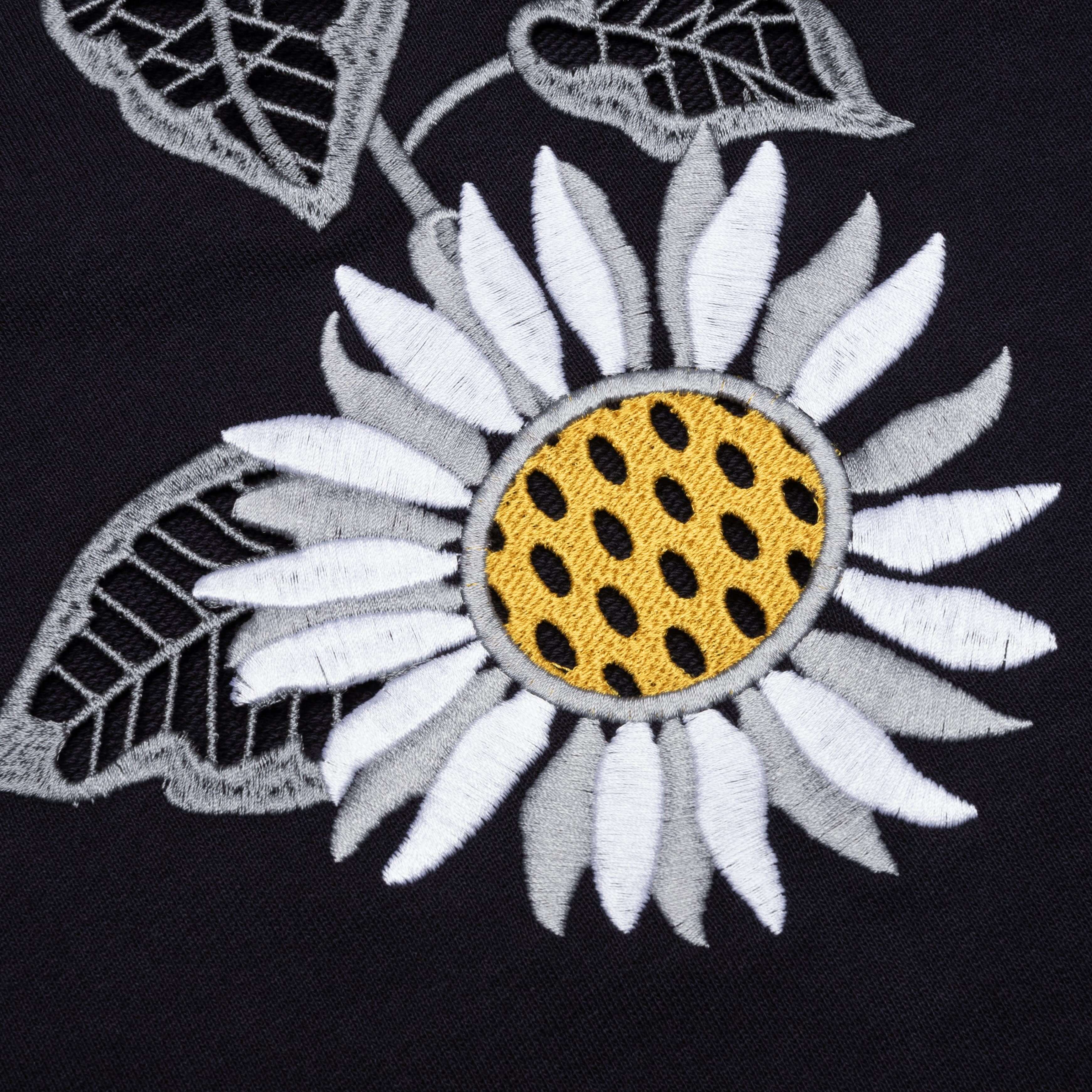 Relaxed Fit Hoodie Pullover w/ Broderie Anglaise Flower - Navy - Image 6