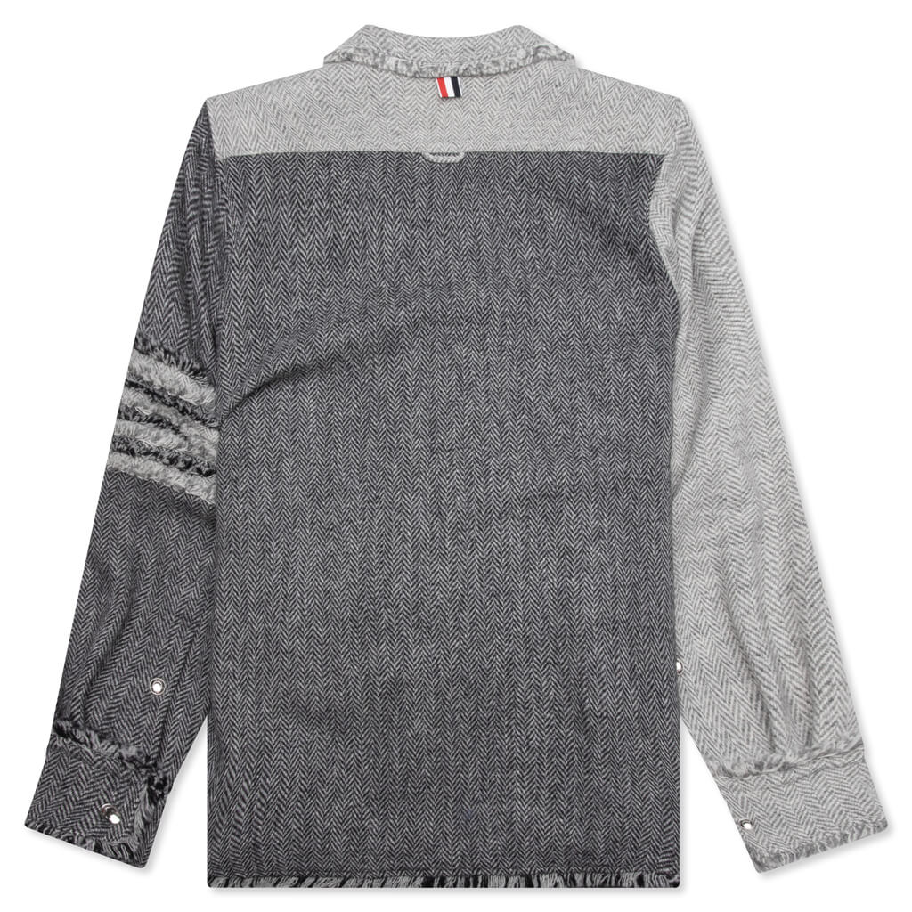 w/ 4 Bar and Fray Edge Herringbone Shirt Jacket - Medium Grey - Image 2