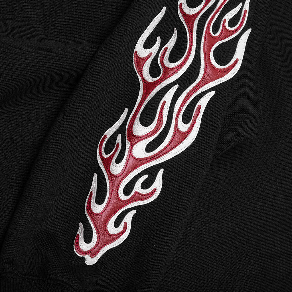 Leather Flame Hoodie - Black - Image 4