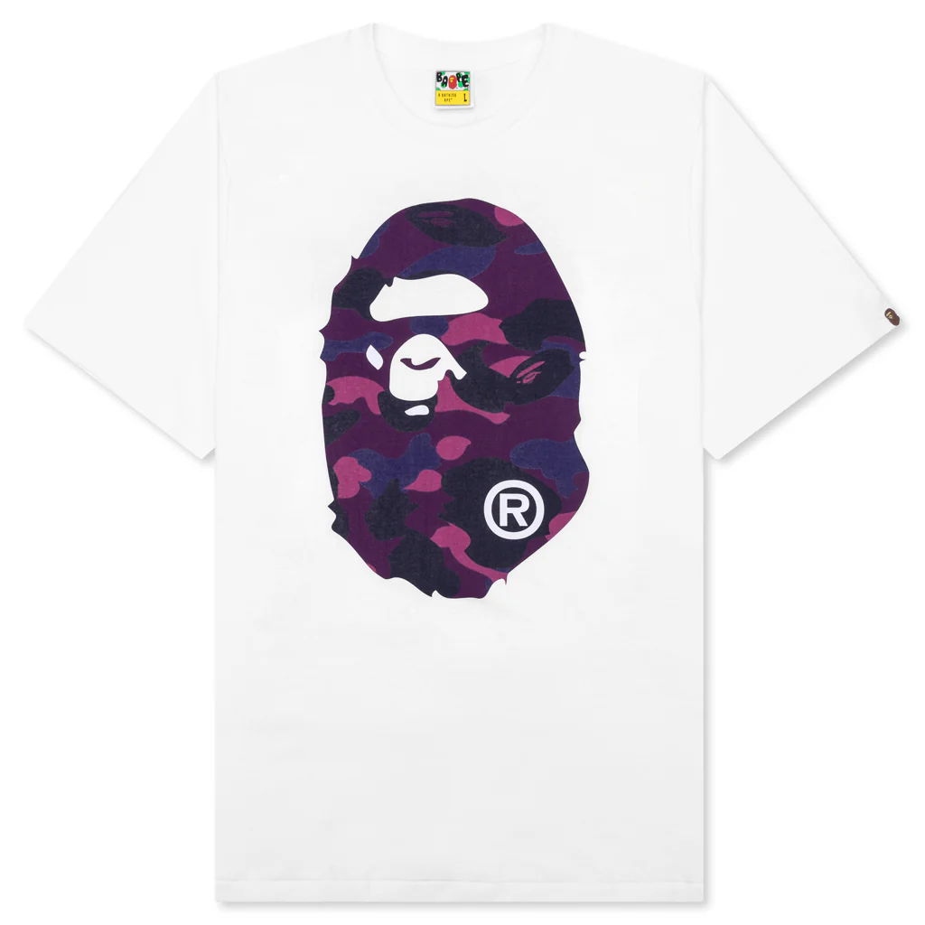 Color Camo Big Ape Head Tee - White/Purple